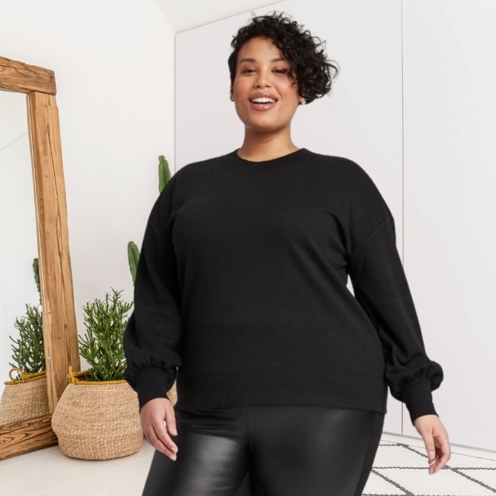 Ava & Viv Black Sweatshirt Ruched Sleeves Women’s Plus Size  0X